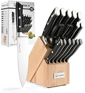 KATISUN Knife Sets 15 Pieces for Kitchen with Block, German Stainless Steel Kitchen Knife Set, AB...