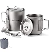 Odoland Titanium Camping Cookware 420ML &amp; 750ML Titanium Pot with Lid and Spork Lightweight Campi...