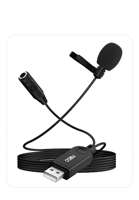 USB Lavalier Microphone with Headphone Jack