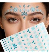 Blue Flower Face Tattoo Stickers - 150PCs Summer Face Jewels, Self-Adhesive Rhinestone Gems for E...