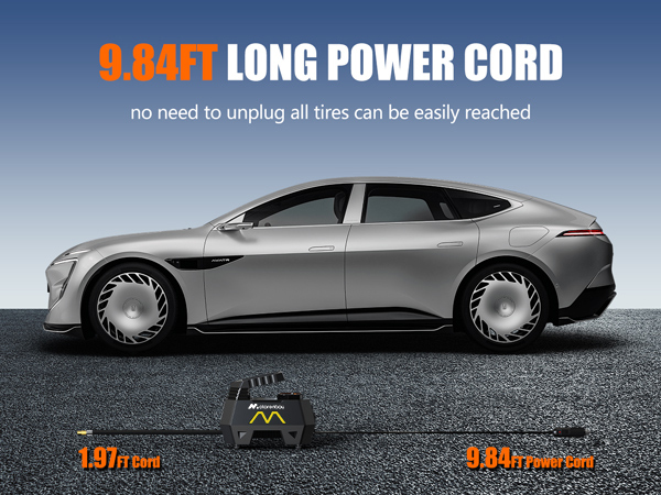 Car tire pump with 9.84ft long power cord