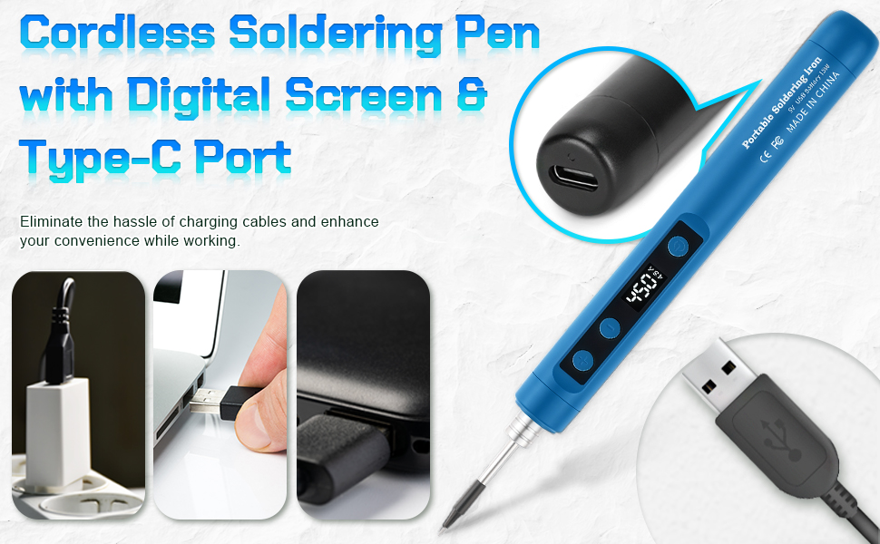cordless soldering pen with digital screen