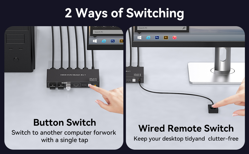 HDMI KVM Switch 1 Monitors 2 Computers