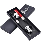 Reusable Chopsticsk with Panda Holders - Black and Red Japanese Chopsticks Set for Couples - Mode...