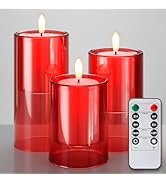 NURADA Flameless Candles with Remote Timer - Glass Holder Real Wax 3D Wick LED Pillar Votive Cand...