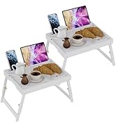 Artmeer Bed Tray Table for Eating and Laptops, Adjustable Breakfast Tray with Folding Legs for So...
