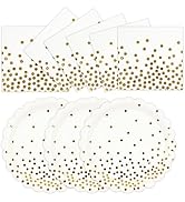 HFBOBP 50PCS White and Gold Paper Plates and Napkins Party Supplies, 7 Inch Scalloped Dot Paper D...