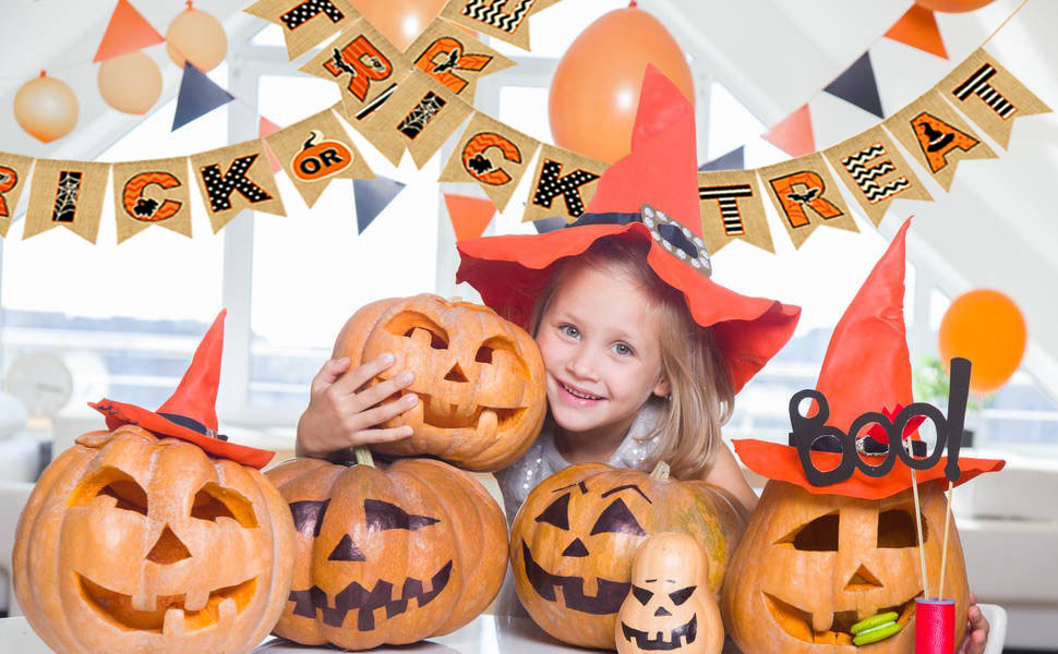 Halloween Banner Happy Trick or Treat Hanging Burlap Banner for Fireplace, Halloween