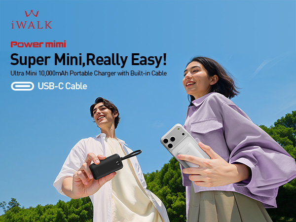 super mini really easy! ultra mini 10000mah portable charger with built-in USB C cable
