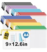 Jumlys 40 Pack Mesh Zipper Pouch Bags, A4 Mesh Bags with Zippers in 8 Color, Waterproof Zip File ...