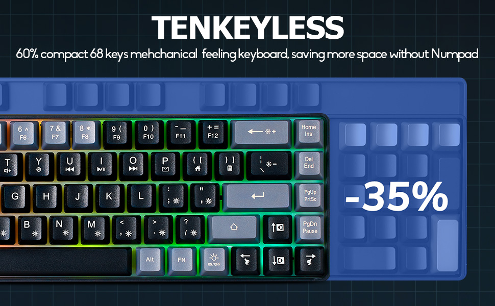 Wired Portable 60% Mechanical Feeling Gaming Keyboard,
