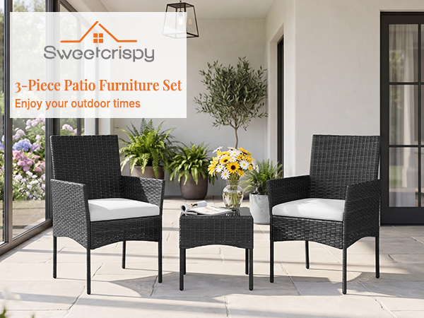 3-piece wicker patio conversation set with cushions