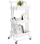 danpinera 3 Tier Rolling Utility Cart with Hooks &amp; Handle Storage Organization Shelves for Kitche...