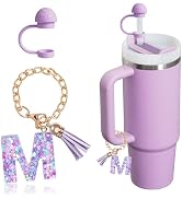 HaimiLiya Initial Letter Cup Chain Straw Cover Cap for Stanley Cup Accessories, 10mm Straw Lid Ca...