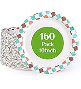 FOCUSLINE 10 inch Paper Plates, Disposable Paper Plates 10 inch Bulk 160 Count, Soak-Proof &amp; Cut-...