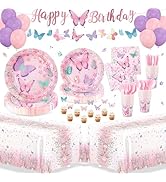 195pcs Butterfly Birthday Party Decorations with Banner Balloons, Butterfly Themed Party Supplies...