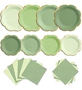 Sage Green Plates and Napkins Party Supplies for 20 Guests,Green Scalloped Paper Plates with Gold...