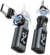 USB C Magnetic Adapter PD 240W(2Pack), 9PIN USB C 90 Degree Adapter with LED Digital Display/360 ...