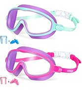Seago Swim Goggles 2 Pack Anti-Fog Anti-UV Wide View Swimming Goggles for Kids 3-14
