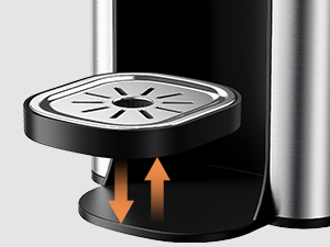 The removable drip tray can use with taller cups, ensuring compatibility with various cup heights.