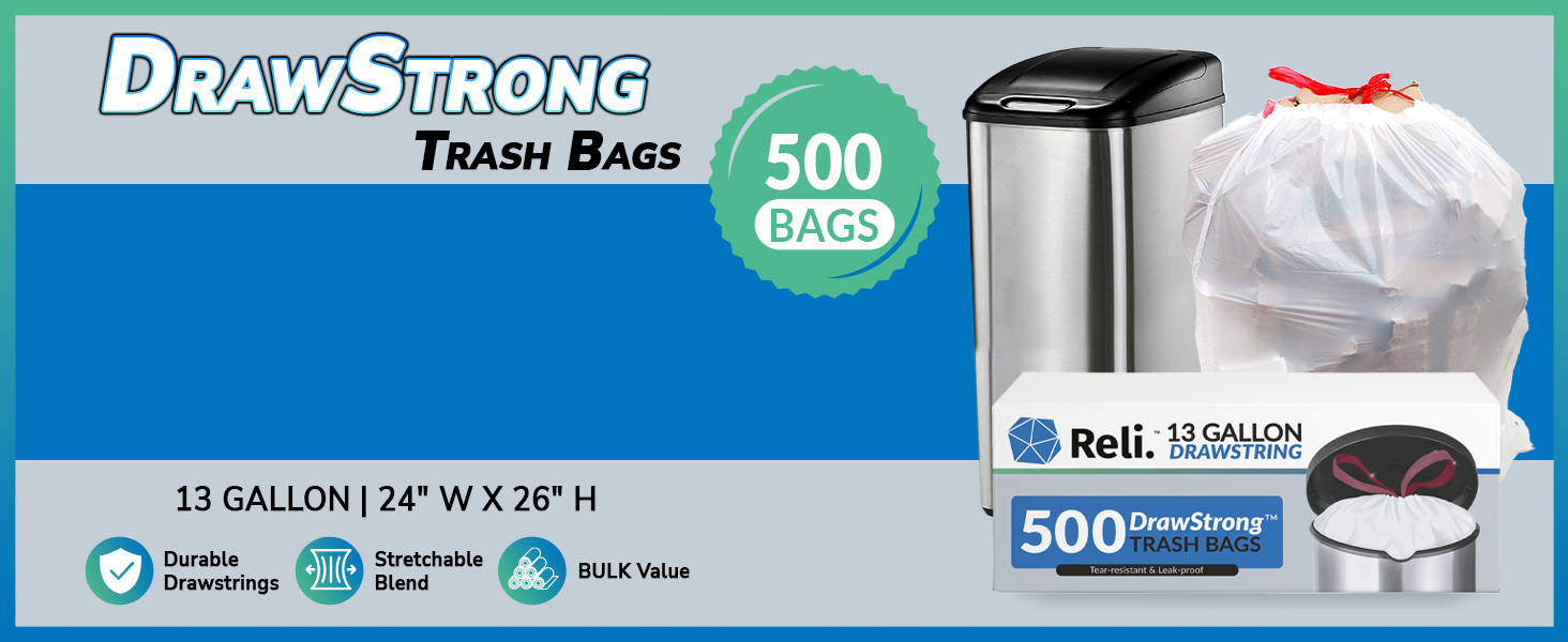 DrawStrong Trash Bags (13 Gal | 500pk, White)