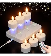 Rechargeable Flameless Tea Lights Candles with Charging Station 6Pcs Battery Tea Lights Candles w...