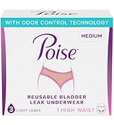 Poise Washable Adult Incontinence Underwear for Women, Reusable, Light Absorbency, Medium, High W...