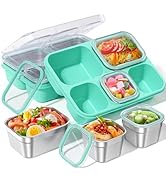 Snackle Box Containers, Stainless Steel 5 Compartments Divided Serving Tray with Lid, Removable L...