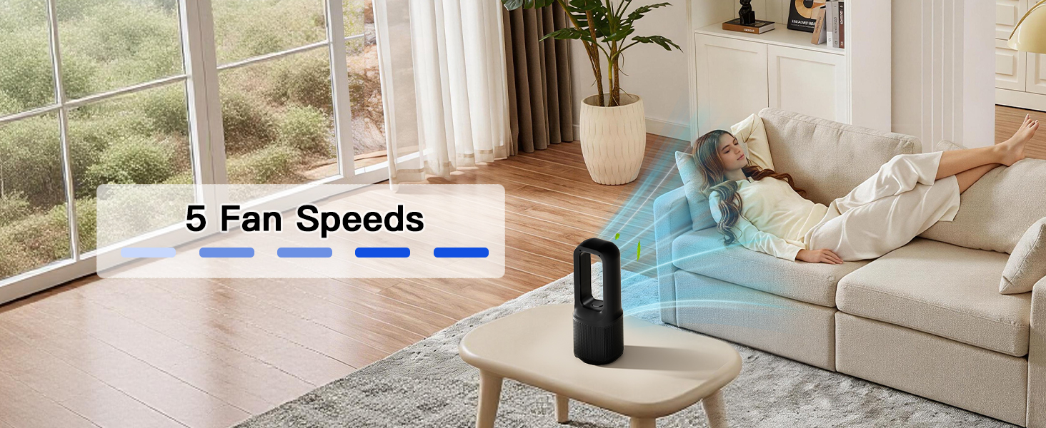Peaceful sleep on the sofa – bladeless desk fan on table with 5 speeds, quiet and gentle