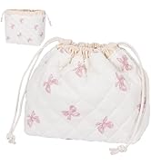 SXS LACONIC Drawstring Quilted Makeup Bag, Cosmetic Pouch, Coquette Cute Organizer, Small Make up...