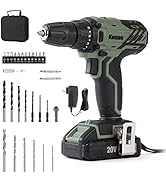 KREBS 20V Cordless Drill Set, Power Drill Kit with 1 Batteries & Fast Charger, 3/8-Inch Keyless C...