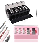 2 Pcs 5 Hole Long Point Manual Makeup Pencil Sharpener with Plastic Lid, Suitable for Eyeliner, L...