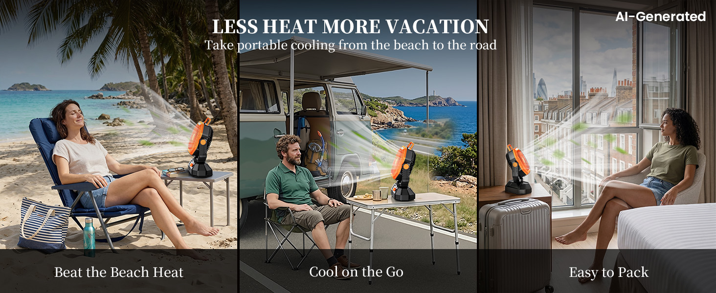 Enjoy cool comfort anywhere with this fan camping, perfect for beach days and road trips