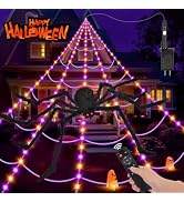 OCATO 200" Halloween Decorations Spider Web Lights Outdoor +59" Fake Spider | Giant Spider Hallow...
