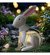 MUMTOP Solar Lanterns Outdoor Waterproof - White Metal Rabbit Solar Lights Decorative, Cracked Gl...