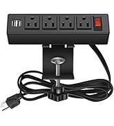 HHSOET Desk Clamp Power Strip, Desktop Power Outlet Clamp Mount with 2 USB Ports, 4 AC Outlets, M...