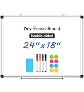 WALGLASS Double Sided White Board Dry Erase, 24''x18'' Small Magnetic Whiteboard for Wall with Al...