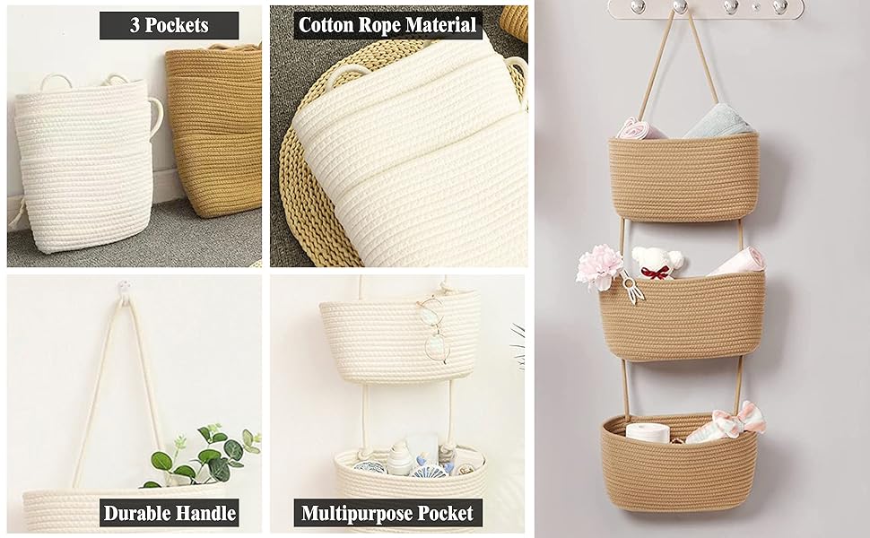  wall hanging cotton rope organizer foldable hanging organizer