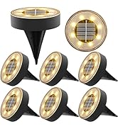 Joomer Solar Ground Lights, 8 Pack 8 LED Solar Lights Outdoor IP68 Waterproof Solar Disc Lights I...