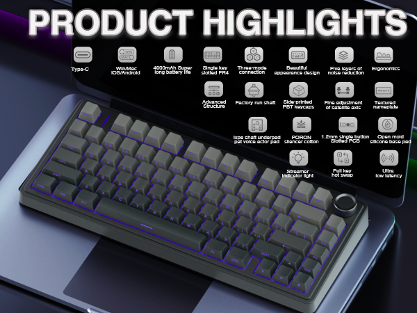 aula f75 wireless mechanical keyboard hot swappable custom keyboard creamy keyboard