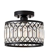 Pevfah Crystal Black Ceiling Light, Modern Semi Flush Mount Ceiling Lighting Fixture, Round Hallw...