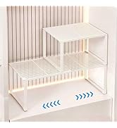 HGZBS Extendable Metal Wire Shelf Organizer - Adjustable 15-24.4in Length, Stackable Storage Rack...