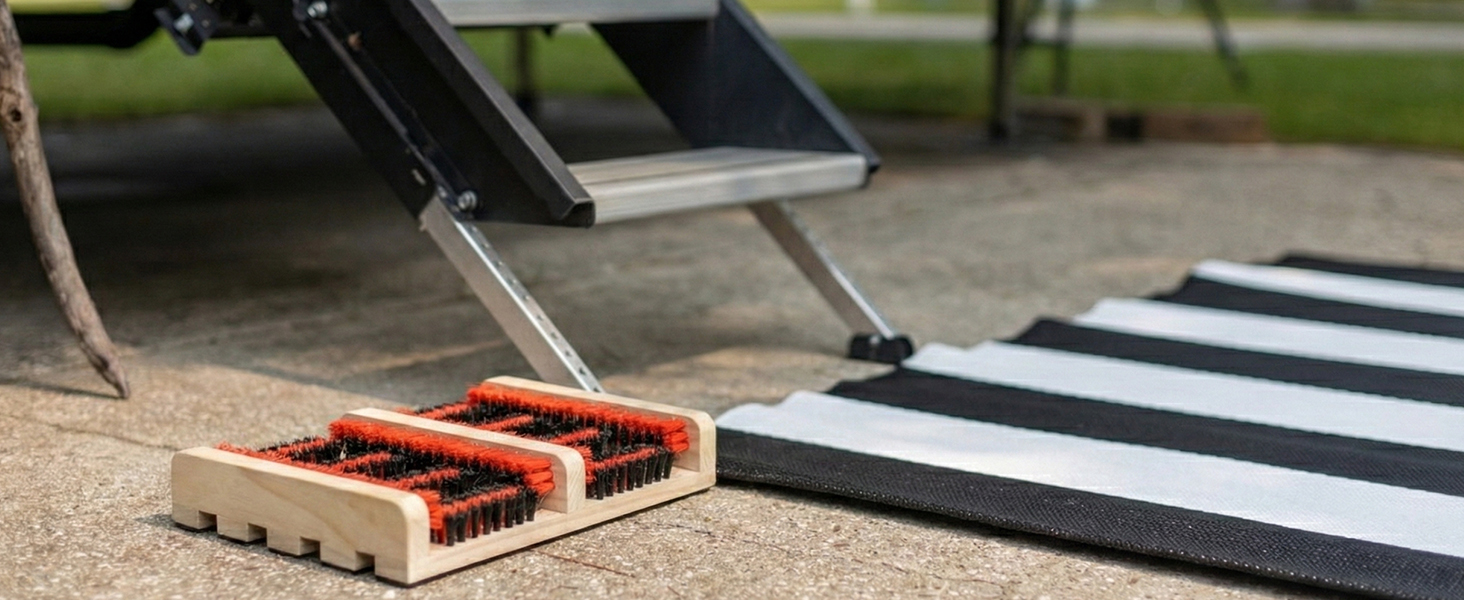boot scrubber in front of rv steps