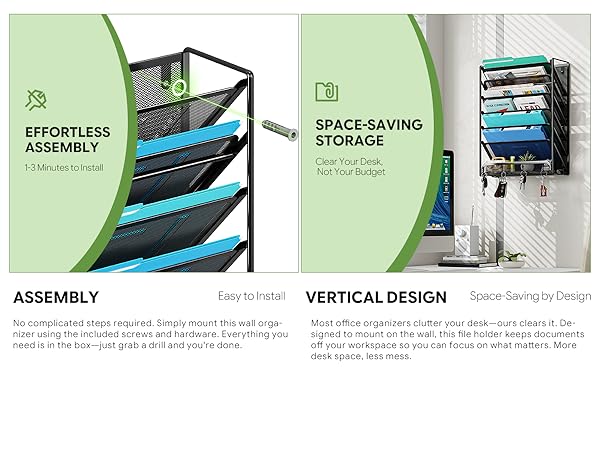 7-Tier Wall File Organizer Hanging Wall File Holder Wall Mount Paper Folder Organizer