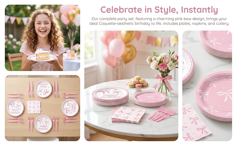 happy birthday bow plates and napkins