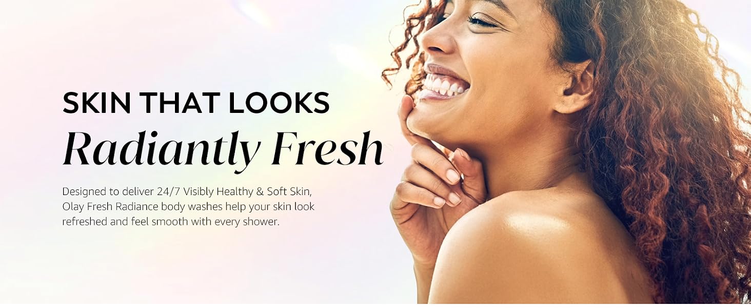 Woman smiling and promoting skin that looks radiantly fresh