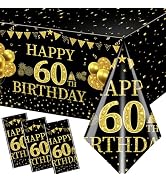 Pymurod 3Pcs 60th Birthday Tablecloth Decorations 60 Year Old Birthday Decorations Black Gold Hap...