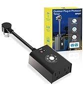 Minoston Outdoor Timer Outlet with Photocell Light Sensor, Water Resistant Outdoor Photoelectric ...
