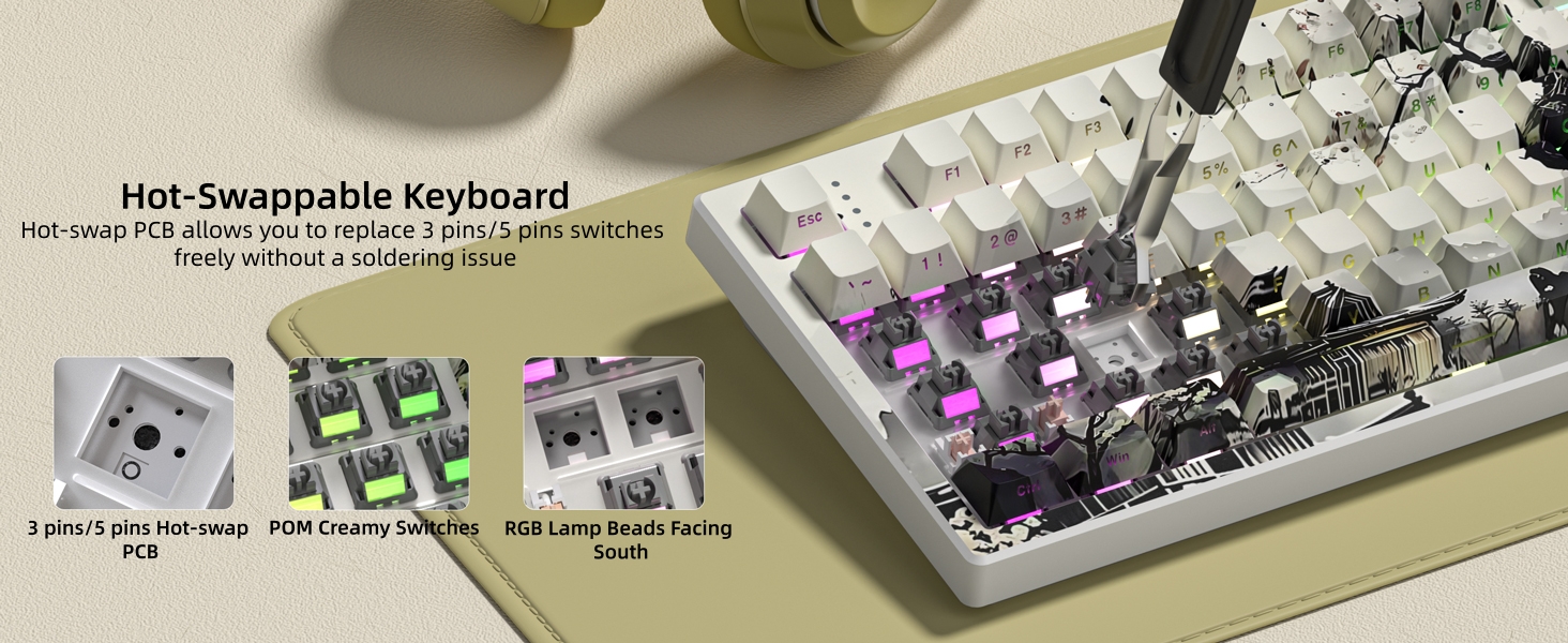 Womier L98 Retro Wireless Mechanical Creamy Keyboard with TFT Screen&amp;amp;Knob