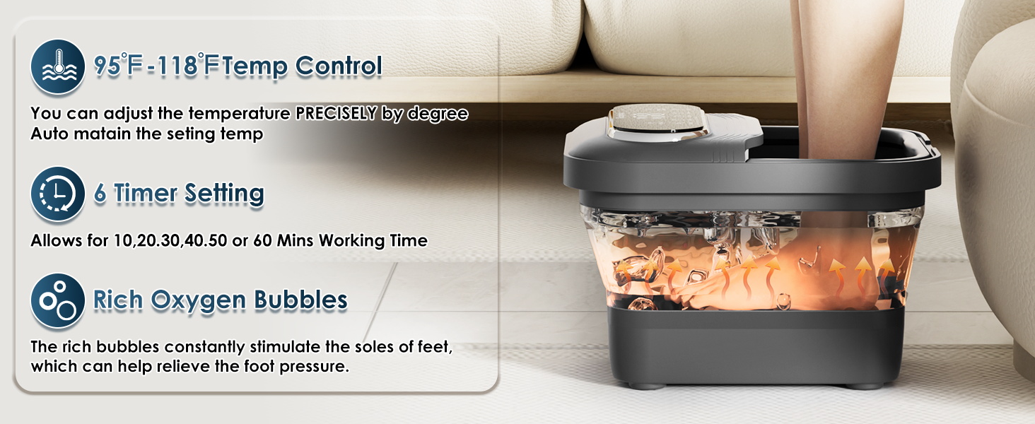 Foot spa bath massager with heat and bubble